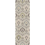 8' Black Ivory And Gray Floral Runner Rug
