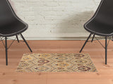 2' X 3' Beige Red And Gray Floral Area Rug