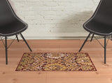 2' X 3' Red And Gold Floral Area Rug