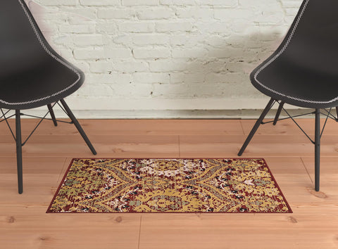 2' X 3' Red And Gold Floral Area Rug