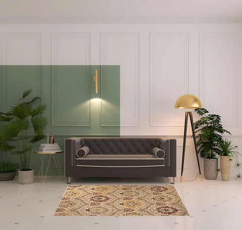 4' X 6' Beige Red And Gray Floral Area Rug