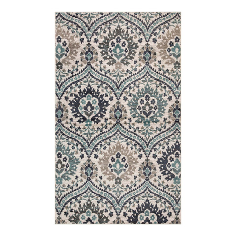4' X 6' Ivory Blue And Gray Medallion Area Rug