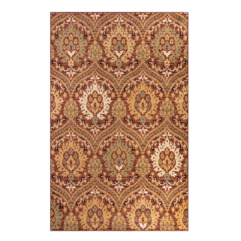 4' X 6' Red And Gold Floral Area Rug