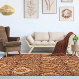 4' X 6' Red And Gold Floral Area Rug