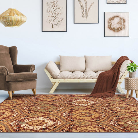 4' X 6' Red And Gold Floral Area Rug
