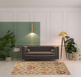 5' X 8' Beige Red And Gray Floral Area Rug