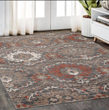 5' X 8' Rust Floral Stain Resistant Area Rug