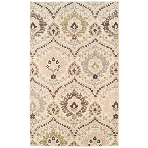 6' X 9' Gray And Ivory Floral Area Rug