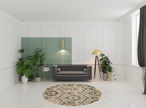 8' Brown Beige And Gray Floral Round Rug