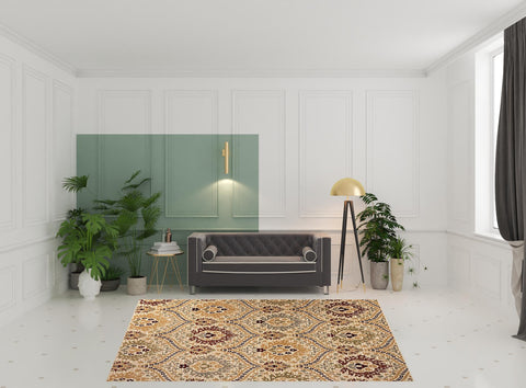 8' X 10' Beige Red And Gray Floral Area Rug