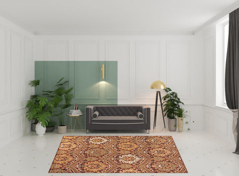 8' X 10' Red And Gold Floral Area Rug