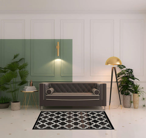 4' X 6' Black Brown And Ivory Geometric Area Rug