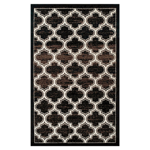 5' X 8' Black Brown And Ivory Geometric Area Rug