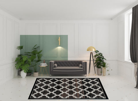8' X 10' Black Brown And Ivory Geometric Area Rug