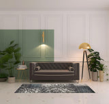 8' Teal And Ivory Damask Distressed Runner Rug