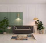 4' X 6' Blue And Ivory Damask Distressed Area Rug