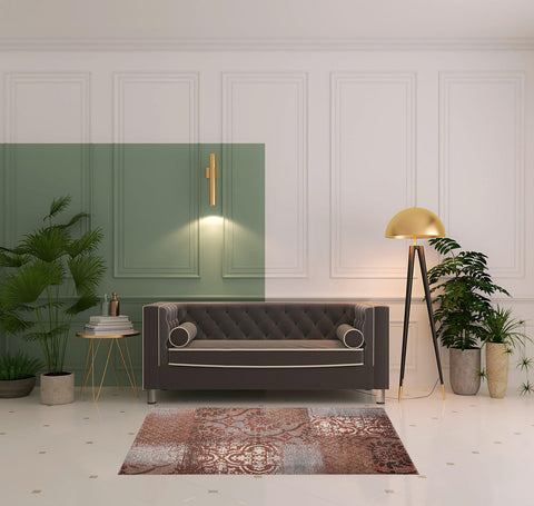 4' X 6' Rust And Gray Damask Distressed Area Rug