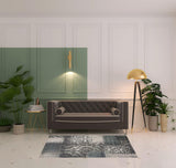 4' X 6' Teal And Ivory Damask Distressed Area Rug