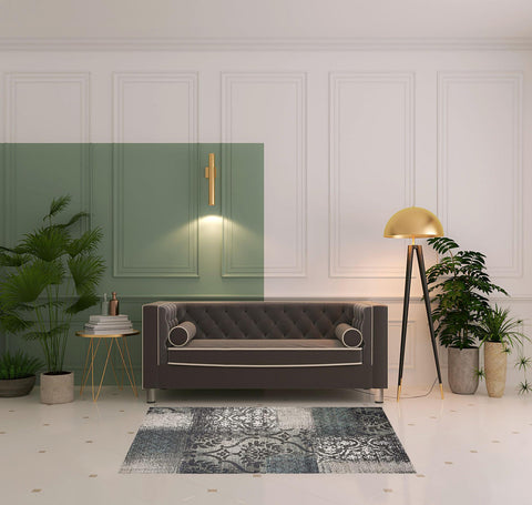 4' X 6' Teal And Ivory Damask Distressed Area Rug
