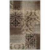 5' X 8' Ivory Brown And Gray Damask Distressed Area Rug