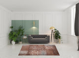 7' X 9' Rust And Gray Damask Distressed Area Rug