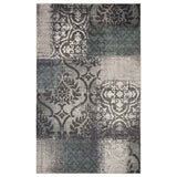 7' X 9' Teal And Ivory Damask Distressed Area Rug