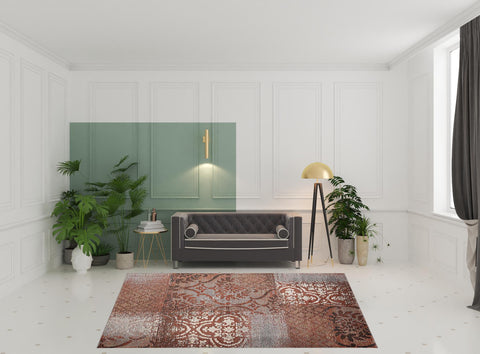 8' X 10' Rust And Gray Damask Distressed Area Rug