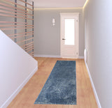 8' Blue Shag Handmade Runner Rug
