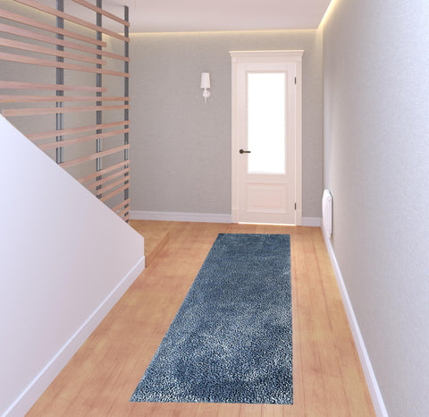 8' Blue Shag Handmade Runner Rug