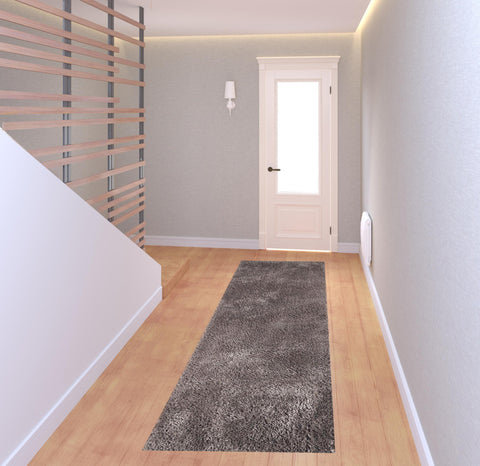8' Taupe Shag Handmade Runner Rug