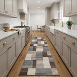 8' Gray Tan And Brown Patchwork Runner Rug