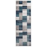 8' Ivory And Teal Patchwork Runner Rug