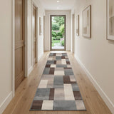 11' Gray Tan And Brown Patchwork Runner Rug