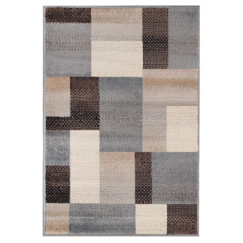 4' X 6' Gray Tan And Brown Patchwork Area Rug