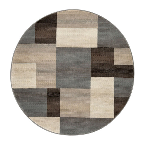 5' Blue Brown And Gray Patchwork Round Rug
