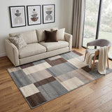 5' X 8' Gray Tan And Brown Patchwork Area Rug