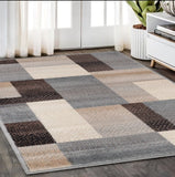 5' X 8' Gray Tan And Brown Patchwork Area Rug