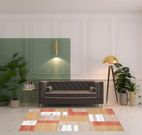 5' X 8' Terra Cotta Ivory And Brown Patchwork Area Rug
