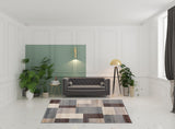 7' X 9' Gray Tan And Brown Patchwork Area Rug