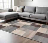 7' X 9' Gray Tan And Brown Patchwork Area Rug