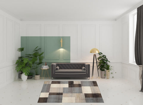 8' Gray Tan And Brown Patchwork Square Rug