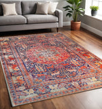 6' X 9' Brown Black And Brick Red Medallion Area Rug