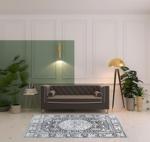 5' X 8' Charcoal And Gray Medallion Area Rug
