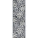 8' Ivory And Slate Gray Medallion Runner Rug