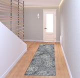 8' Ivory And Slate Gray Medallion Runner Rug