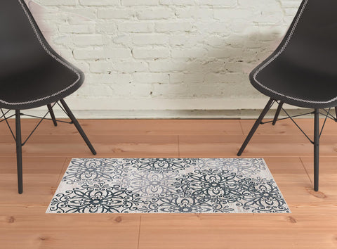 2' X 3' Gray And Charcoal Medallion Area Rug
