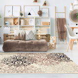 4' X 6' Beige Black And Brown Floral Medallion Area Rug