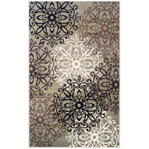4' X 6' Brown Black And Gray Medallion Area Rug
