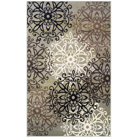 5' X 8' Brown Black And Gray Medallion Area Rug
