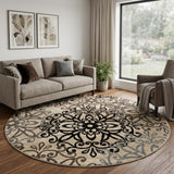 8' Brown Black And Gray Medallion Round Rug